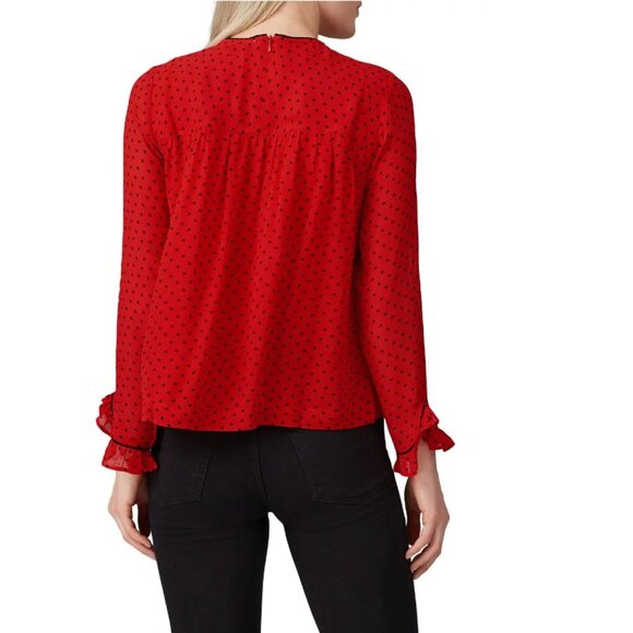 GANNI Red Satin Black Trim Top size 38 / size 6 - Picture 3 of 6